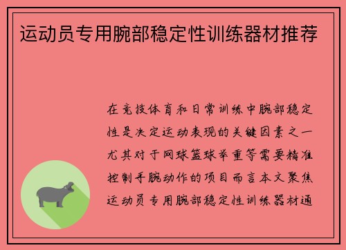 运动员专用腕部稳定性训练器材推荐